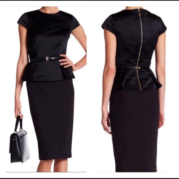 Ted Baker Black Lenci Midi Peplum Dress - Size 0 - Picture 5 of 14